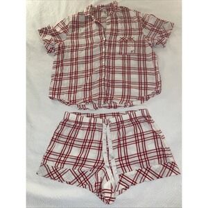 Victoria's Secret Red Plaid‎ Pajama Set with Button Shirt and Shorts Sz L